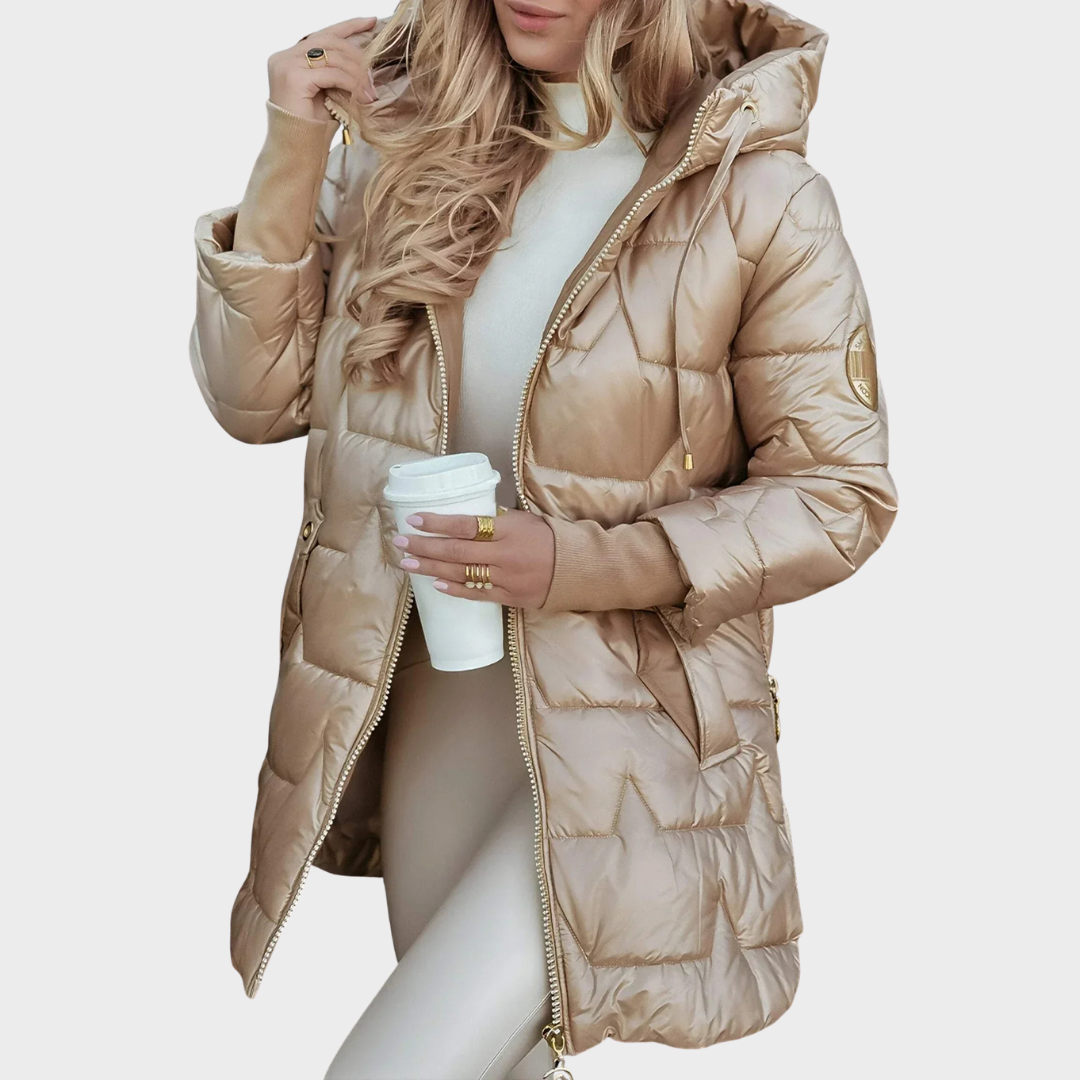 Ellen™ | Lange und warme gesteppte Jacke mit umschlagbarer Kapuze