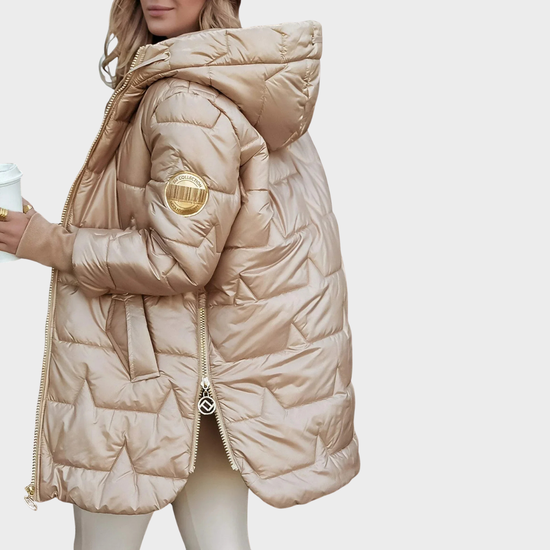 Ellen™ | Lange und warme gesteppte Jacke mit umschlagbarer Kapuze