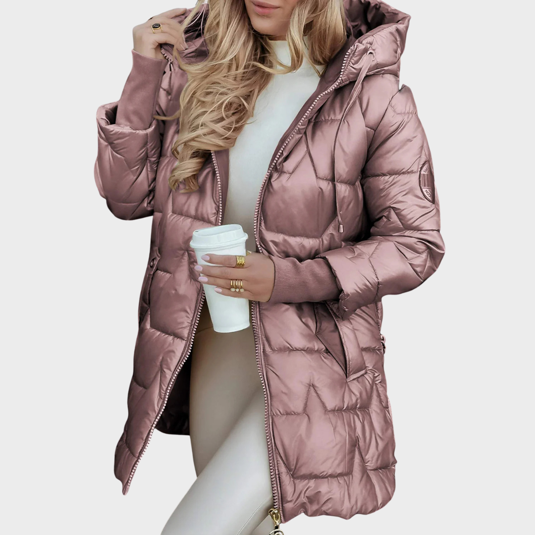 Ellen™ | Lange und warme gesteppte Jacke mit umschlagbarer Kapuze