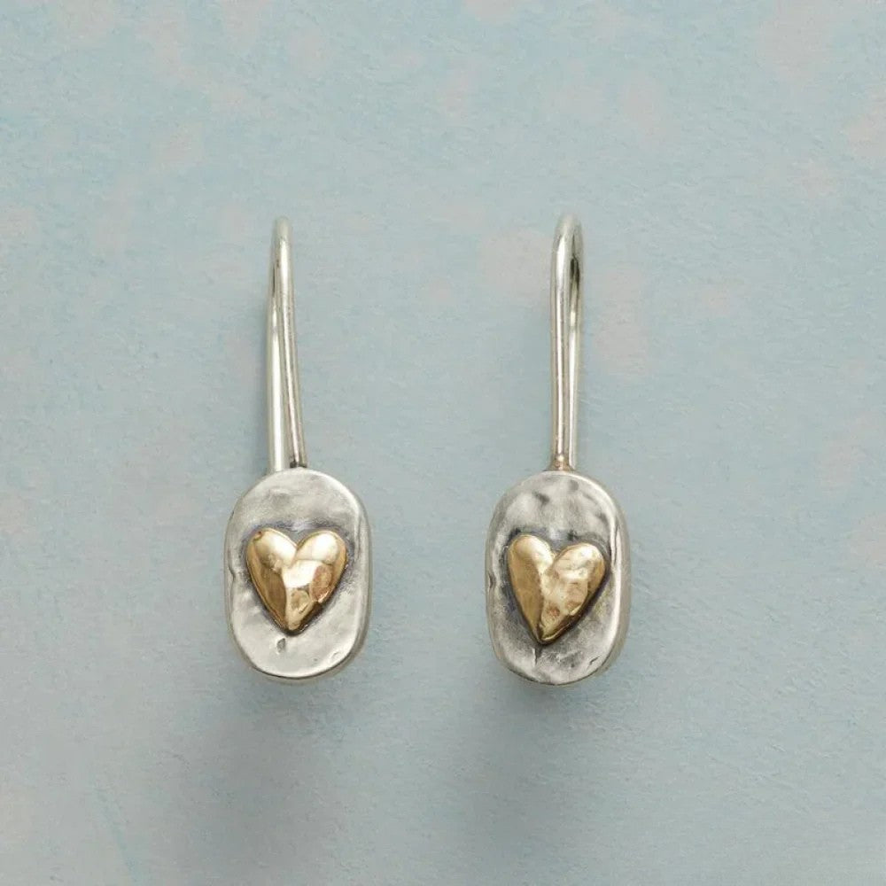 Vintage Silber Ohrringe mit goldenem Herzen